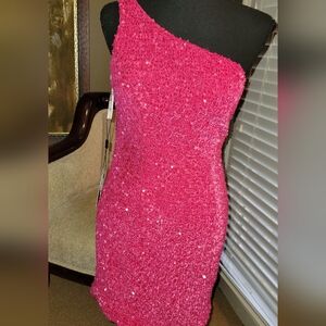 💕 Elegant One-Shoulder Pink Sequin Dress 💃